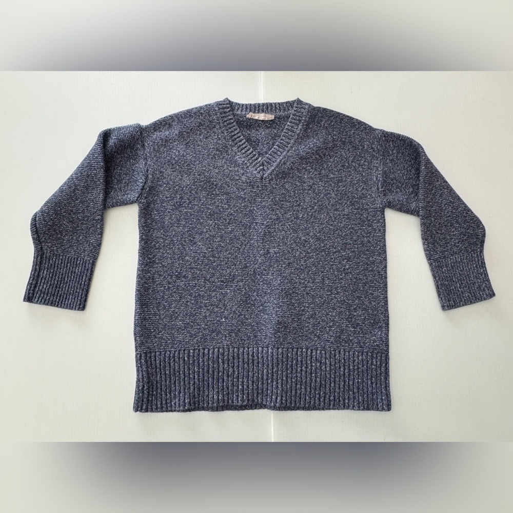 Everlane Women's The Link-Stitch V Neck Pullover Sweater Cotton Knit Blu…